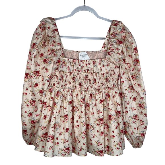 Tuckernuck Hyacinth House Addison Blouse in Cream Floral Ruffle Neck Size Medium - Picture 3 of 11
